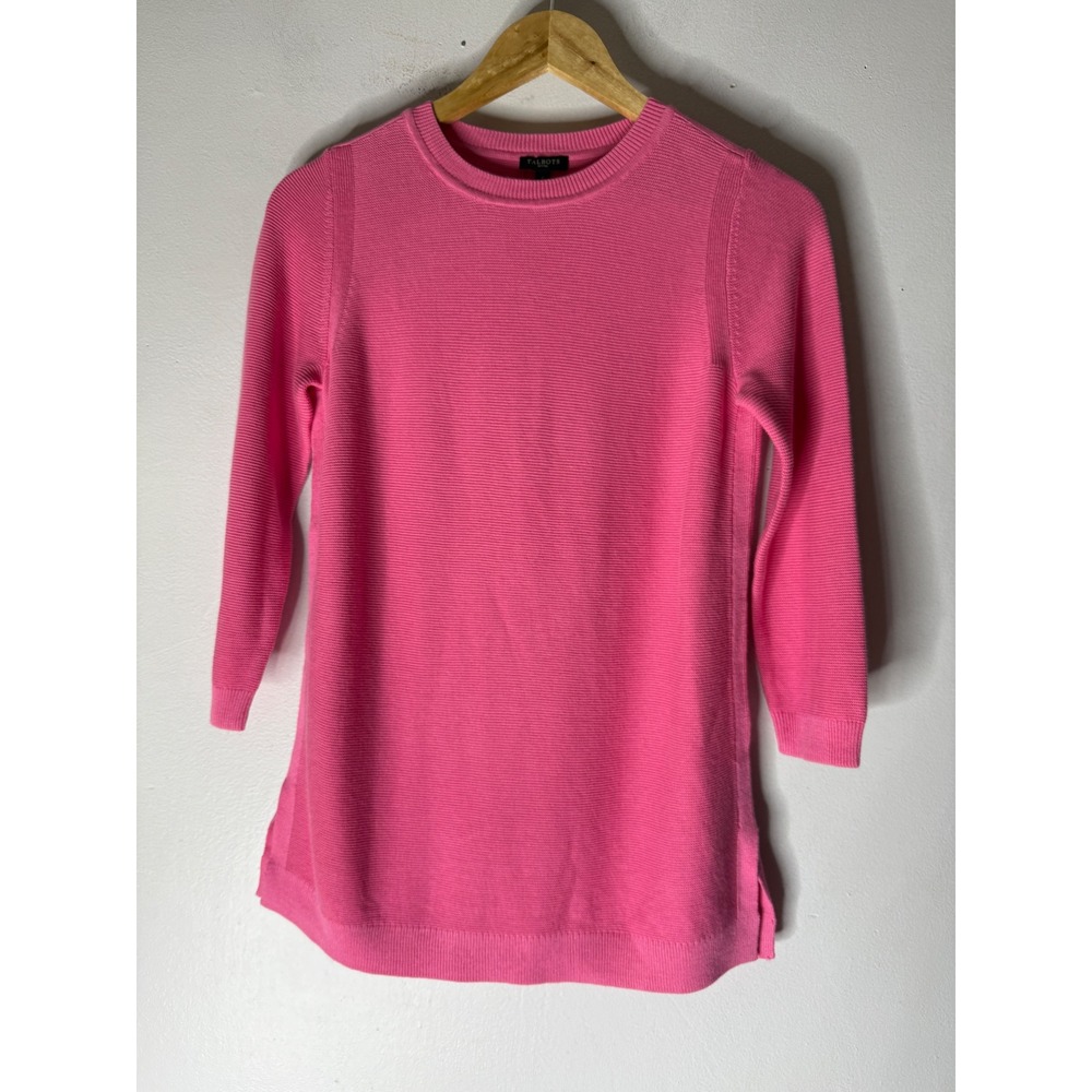 Talbots Crew Neck Tunic Sweater Pink Cotton-Blend‎ 3/4 Sleeve Size P